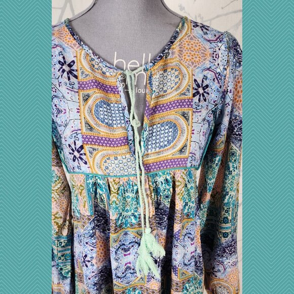 Jaase Colorful Floral Bohemian Flowy Peasant Maxi Dress - Picture 2 of 5